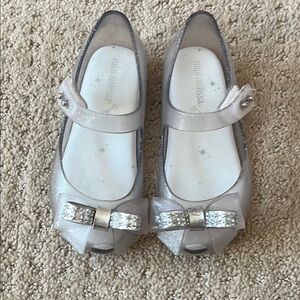Mini Melissa Silver Dress Shoes with Bow